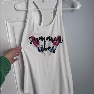 White 'Summer Vibes' racer back Tank